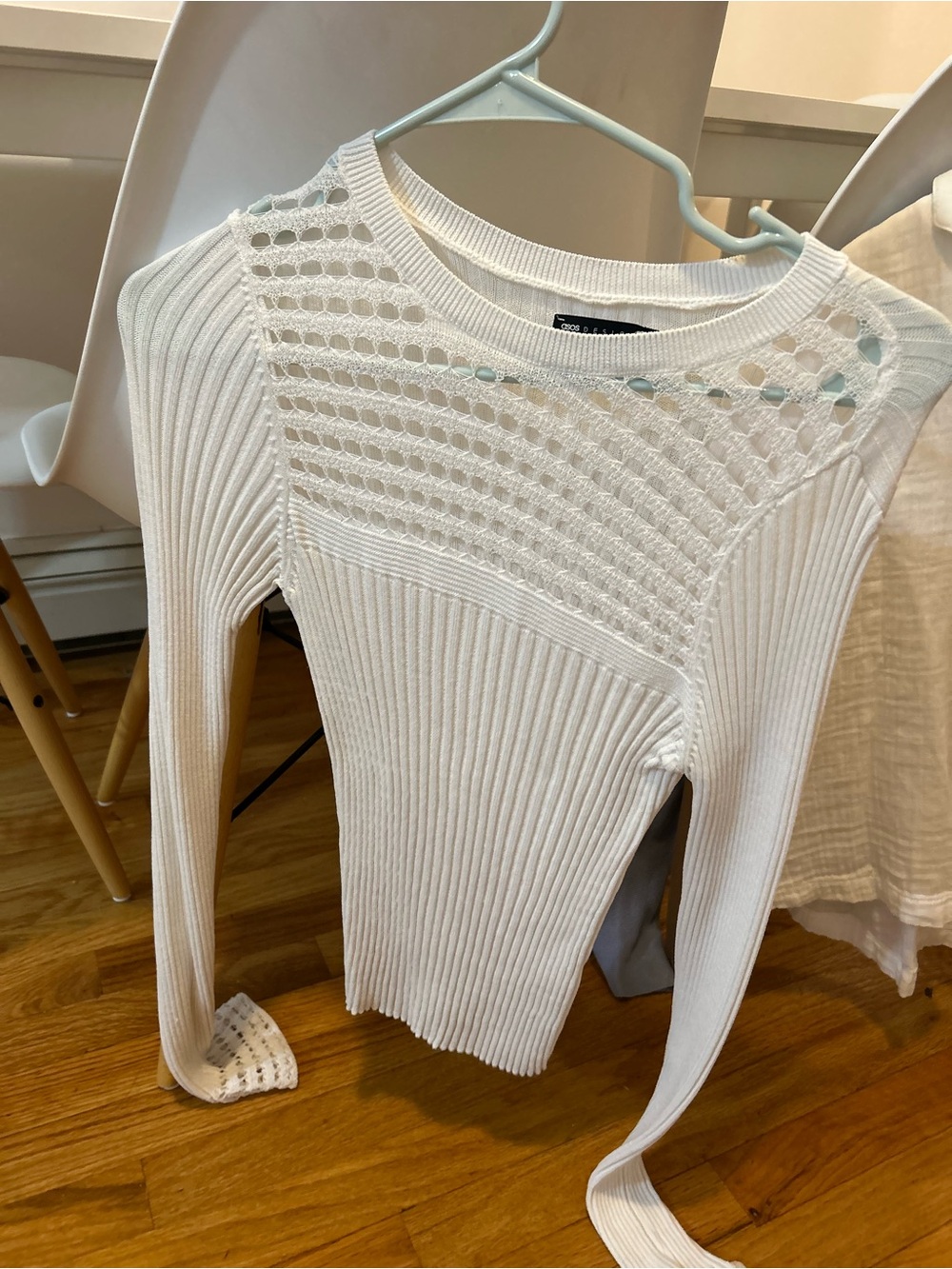 ASOS Design White Ribbed Knit Long Sleeve Sweater